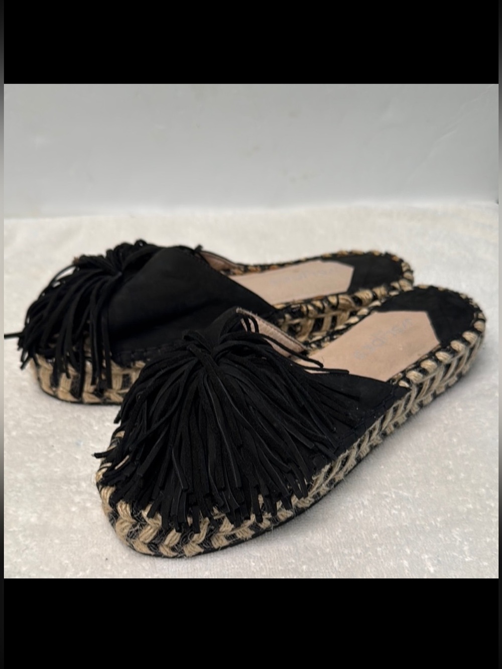 J Slides Black Pom Pom Ruby Espadrille Slide Sandal Size 8.5